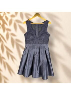 Soieblu Dress Women L Large Blue Floral Sheath Short Zipper V-Neck Wedding Guest